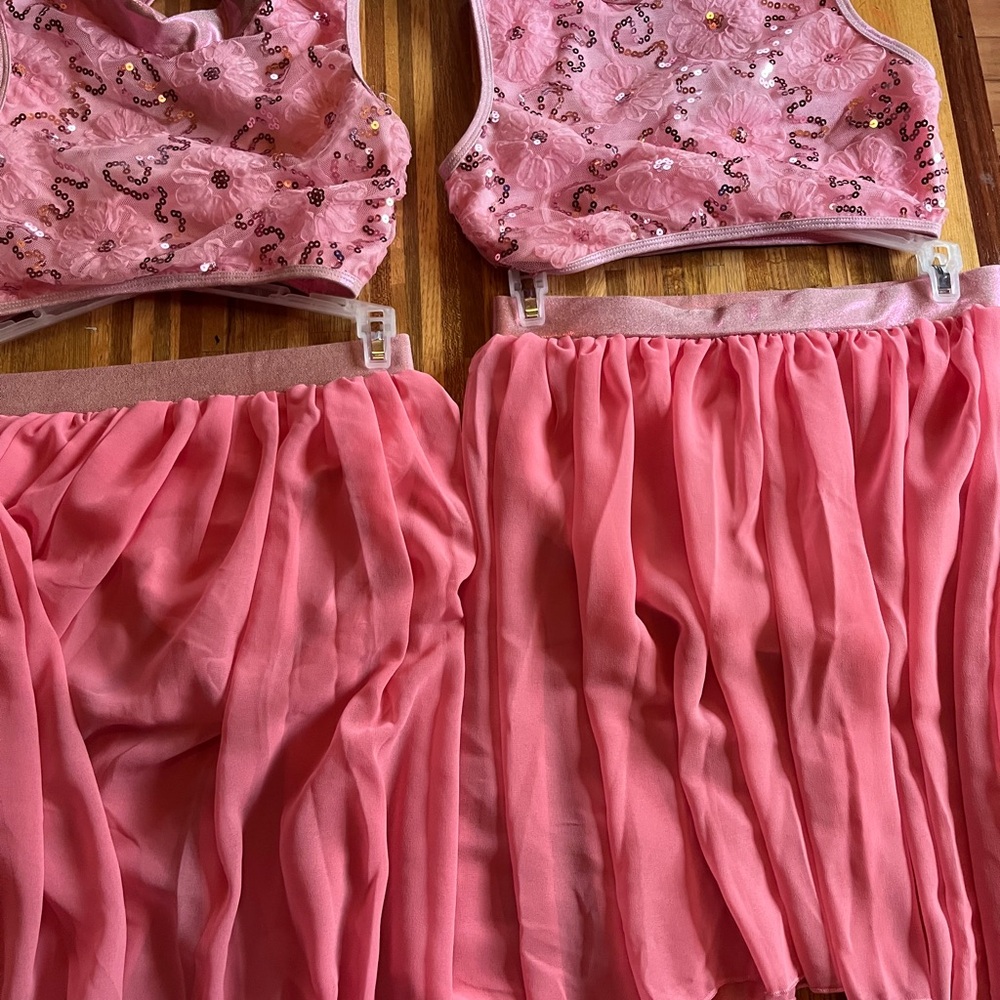 Pink Floral Embellished Crop Top and Skirt Set